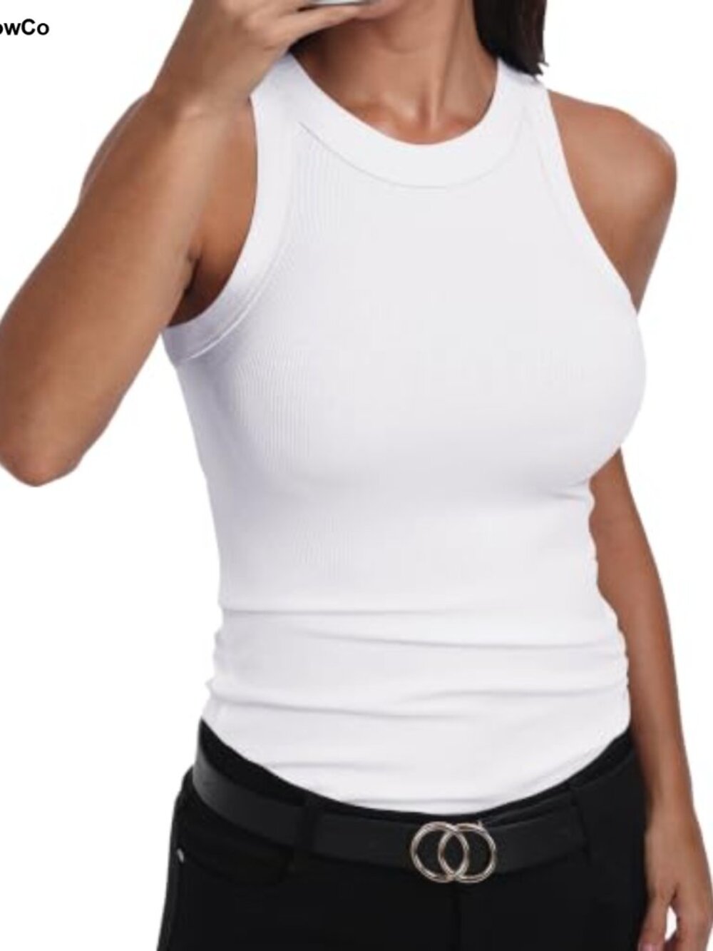 Womens Sleeveless Racerback High Neck Fitted Tank Top